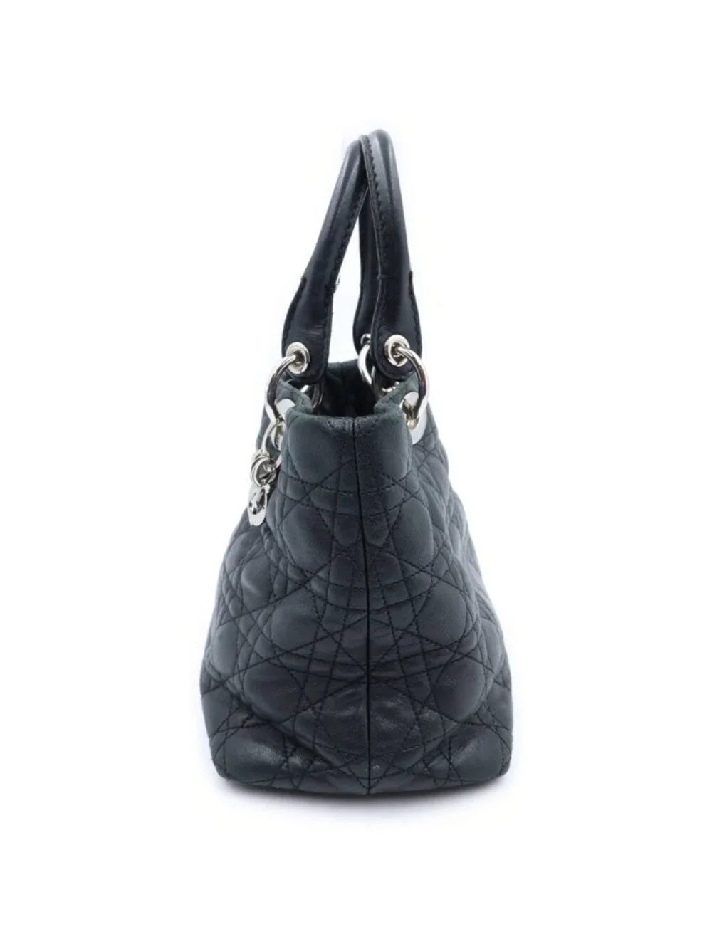Dior Cannage Handbag Black Leather Silver